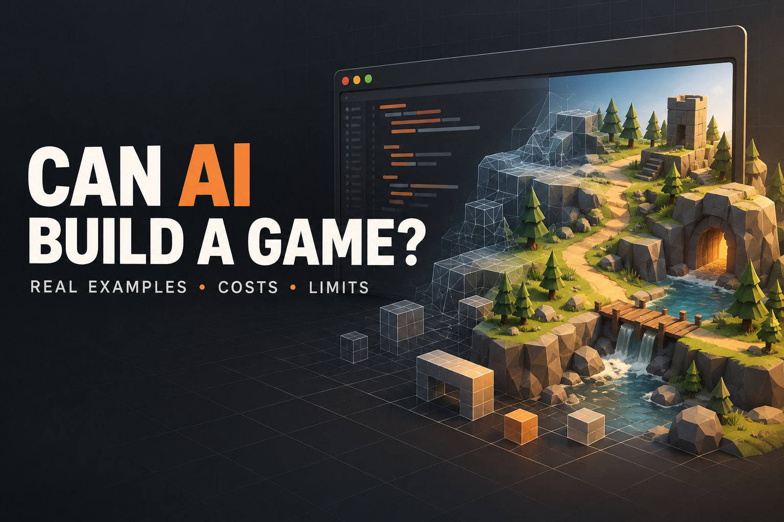 AI coding interface transforming into a playable 3D game world