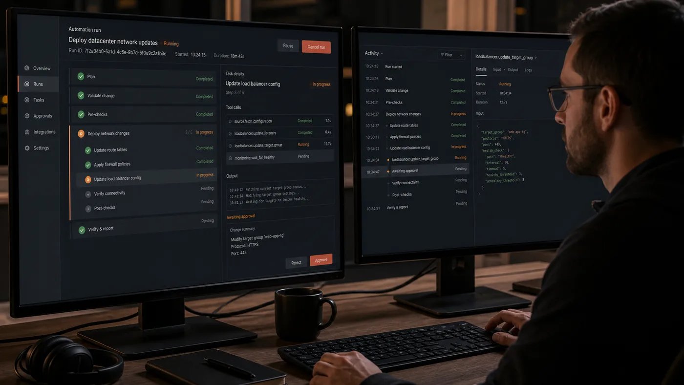AI agent workflow connecting model decisions to application tools